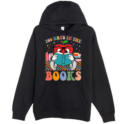 Cute Retro Cartoon Apple 100 Days Of Books Premium Pullover Hoodie