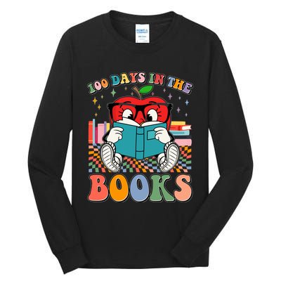 Cute Retro Cartoon Apple 100 Days Of Books Tall Long Sleeve T-Shirt