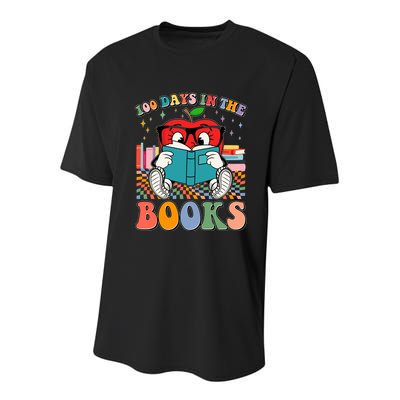 Cute Retro Cartoon Apple 100 Days Of Books Youth Performance Sprint T-Shirt