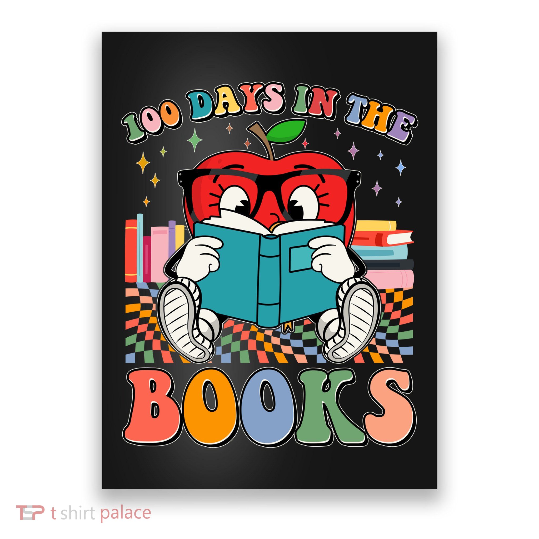 Cute Retro Cartoon Apple 100 Days Of Books Poster