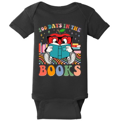 Cute Retro Cartoon Apple 100 Days Of Books Baby Bodysuit