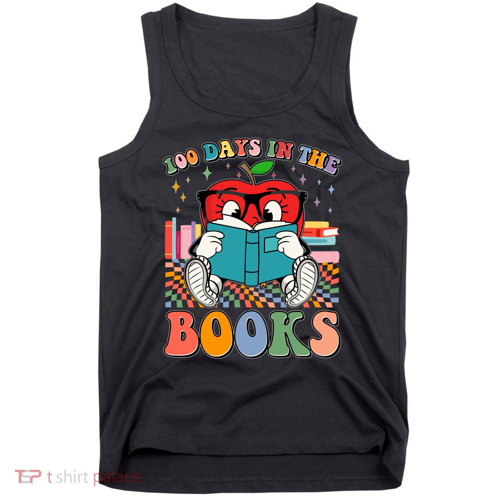 Cute Retro Cartoon Apple 100 Days Of Books Tank Top