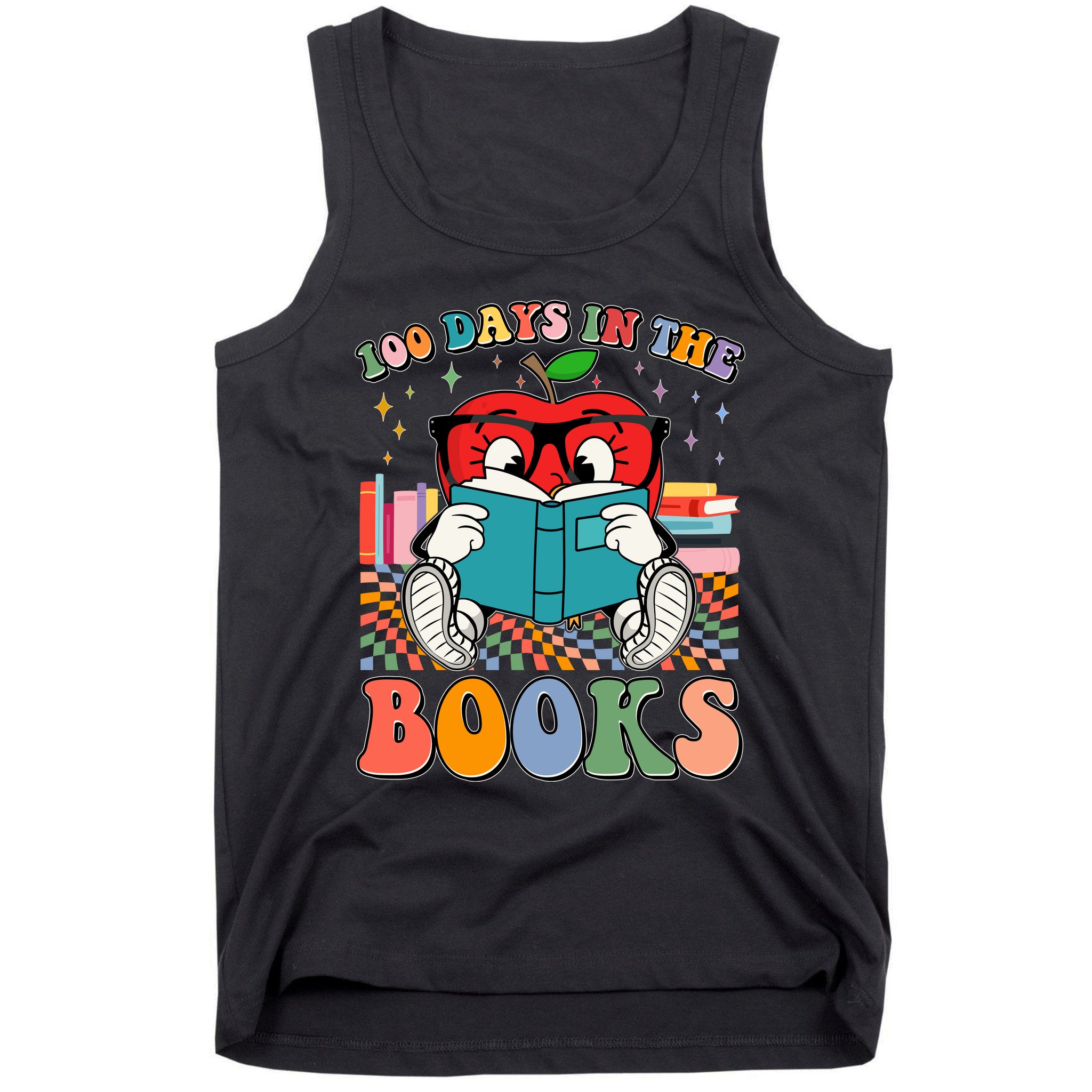 Cute Retro Cartoon Apple 100 Days Of Books Tank Top