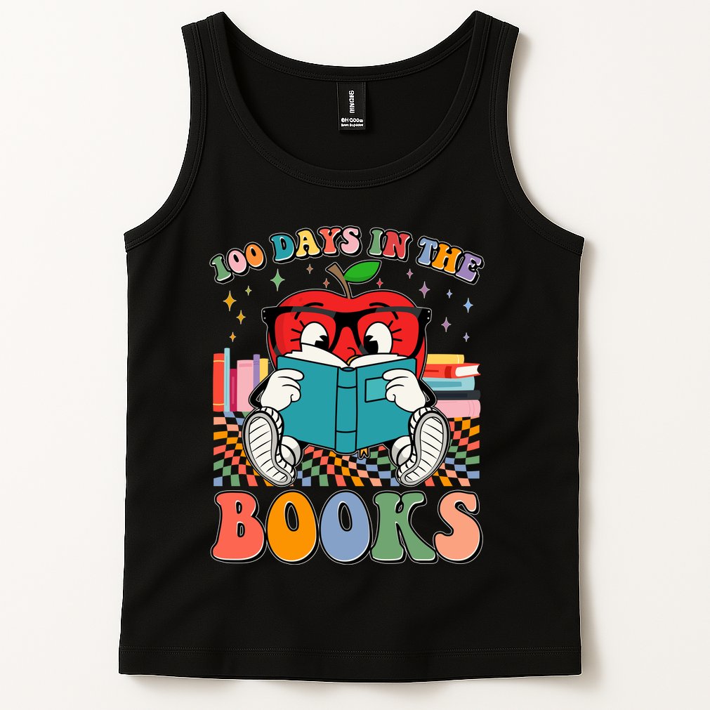 Cute Retro Cartoon Apple 100 Days Of Books Tank Top