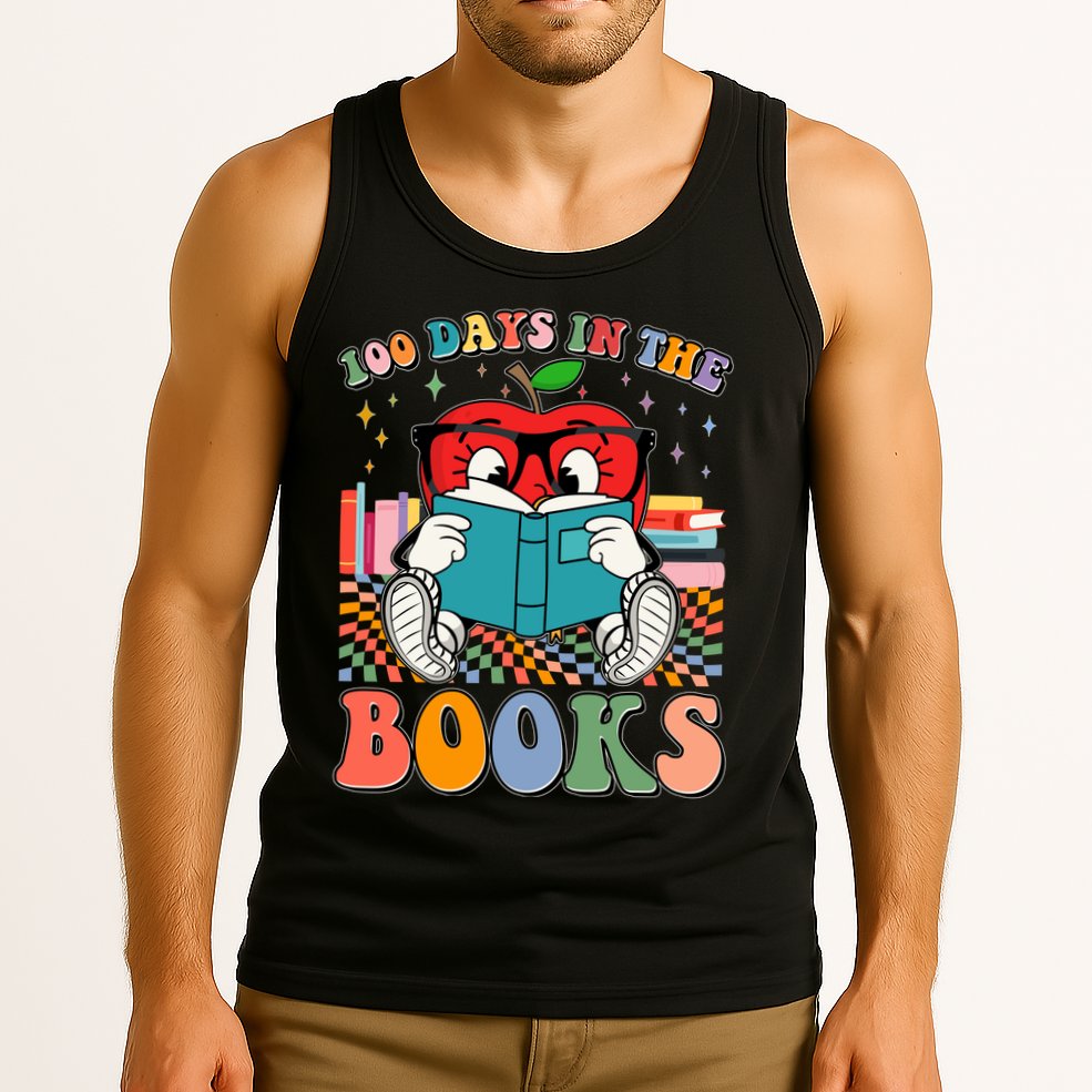 Cute Retro Cartoon Apple 100 Days Of Books Tank Top