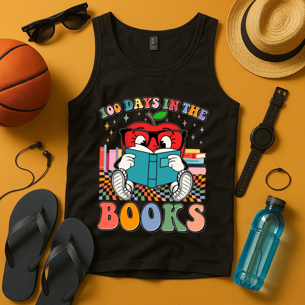 Cute Retro Cartoon Apple 100 Days Of Books Tank Top