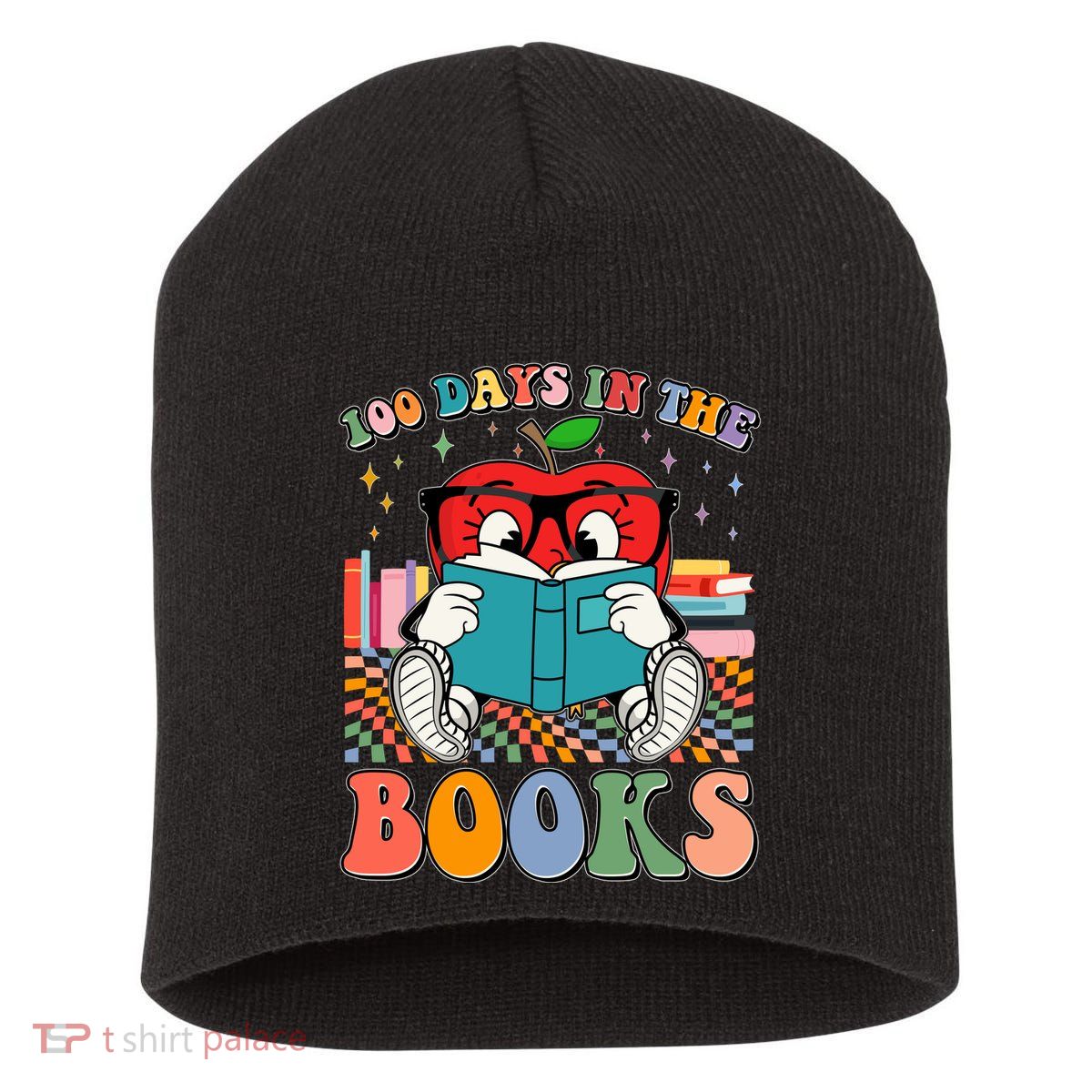 Cute Retro Cartoon Apple 100 Days Of Books Short Acrylic Beanie
