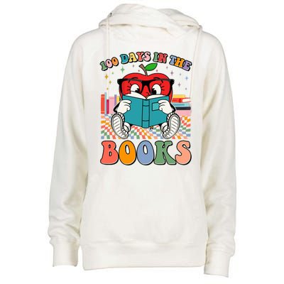 Cute Retro Cartoon Apple 100 Days Of Books Womens Funnel Neck Pullover Hood