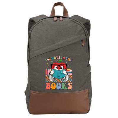 Cute Retro Cartoon Apple 100 Days Of Books Cotton Canvas Backpack