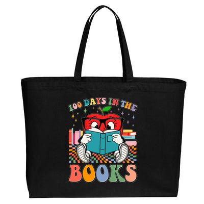 Cute Retro Cartoon Apple 100 Days Of Books Cotton Canvas Jumbo Tote