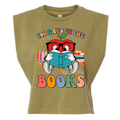 Cute Retro Cartoon Apple 100 Days Of Books Garment-Dyed Women's Muscle Tee