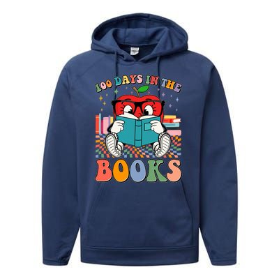 Cute Retro Cartoon Apple 100 Days Of Books Performance Fleece Hoodie