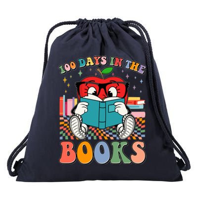 Cute Retro Cartoon Apple 100 Days Of Books Drawstring Bag