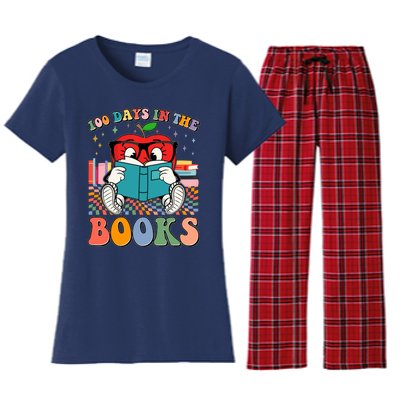 Cute Retro Cartoon Apple 100 Days Of Books Women's Flannel Pajama Set