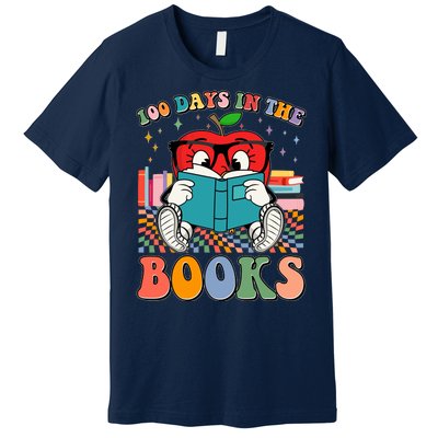 Cute Retro Cartoon Apple 100 Days Of Books Premium T-Shirt