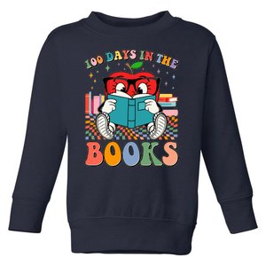 Cute Retro Cartoon Apple 100 Days Of Books Toddler Sweatshirt