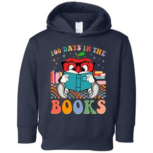 Cute Retro Cartoon Apple 100 Days Of Books Toddler Hoodie