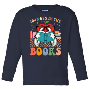 Cute Retro Cartoon Apple 100 Days Of Books Toddler Long Sleeve Shirt