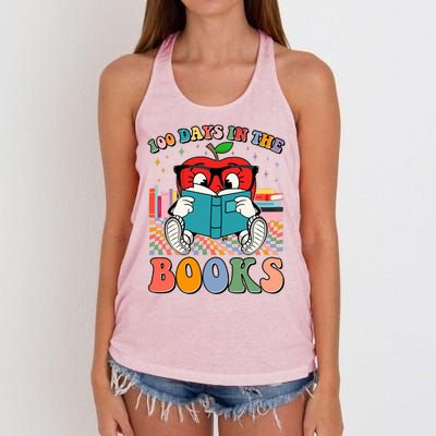 Cute Retro Cartoon Apple 100 Days Of Books Women's Knotted Racerback Tank