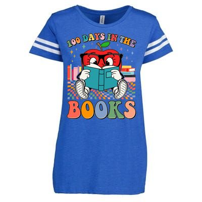 Cute Retro Cartoon Apple 100 Days Of Books Enza Ladies Jersey Football T-Shirt