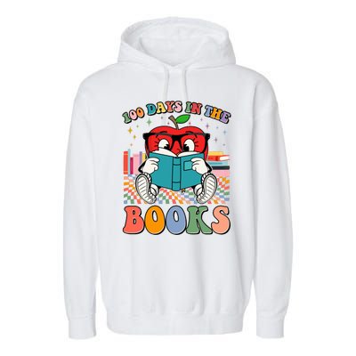 Cute Retro Cartoon Apple 100 Days Of Books Garment-Dyed Fleece Hoodie