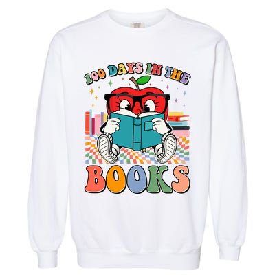 Cute Retro Cartoon Apple 100 Days Of Books Garment-Dyed Sweatshirt