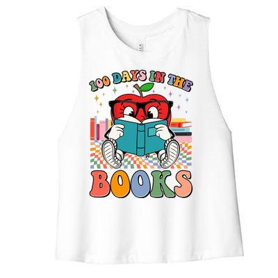 Cute Retro Cartoon Apple 100 Days Of Books Women's Racerback Cropped Tank