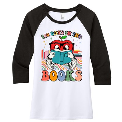 Cute Retro Cartoon Apple 100 Days Of Books Women's Tri-Blend 3/4-Sleeve Raglan Shirt