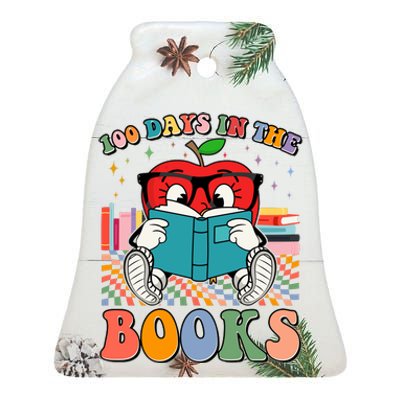 Cute Retro Cartoon Apple 100 Days Of Books Ceramic Bell Ornament