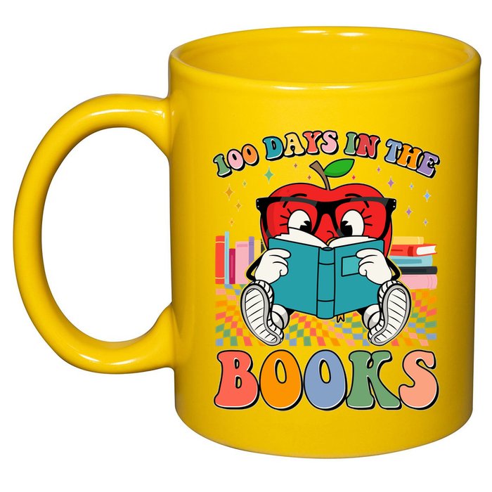 Cute Retro Cartoon Apple 100 Days Of Books 11oz C Handle Ceramic Mug
