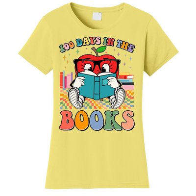 Cute Retro Cartoon Apple 100 Days Of Books Women's T-Shirt