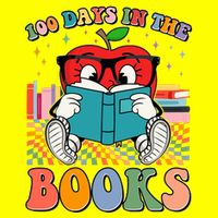 Cute Retro Cartoon Apple 100 Days Of Books Women's V-Neck T-Shirt