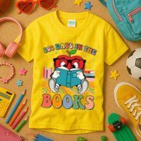 Cute Retro Cartoon Apple 100 Days Of Books Kids T-Shirt