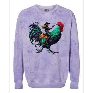 Cow Riding Chicken Colorblast Crewneck Sweatshirt