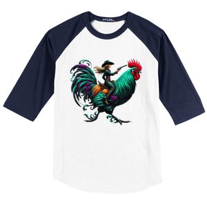 Cow Riding Chicken Baseball Sleeve Shirt