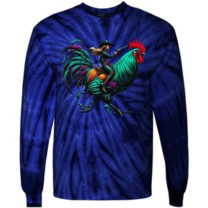 Cow Riding Chicken Tie-Dye Long Sleeve Shirt