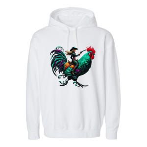 Cow Riding Chicken Garment-Dyed Fleece Hoodie