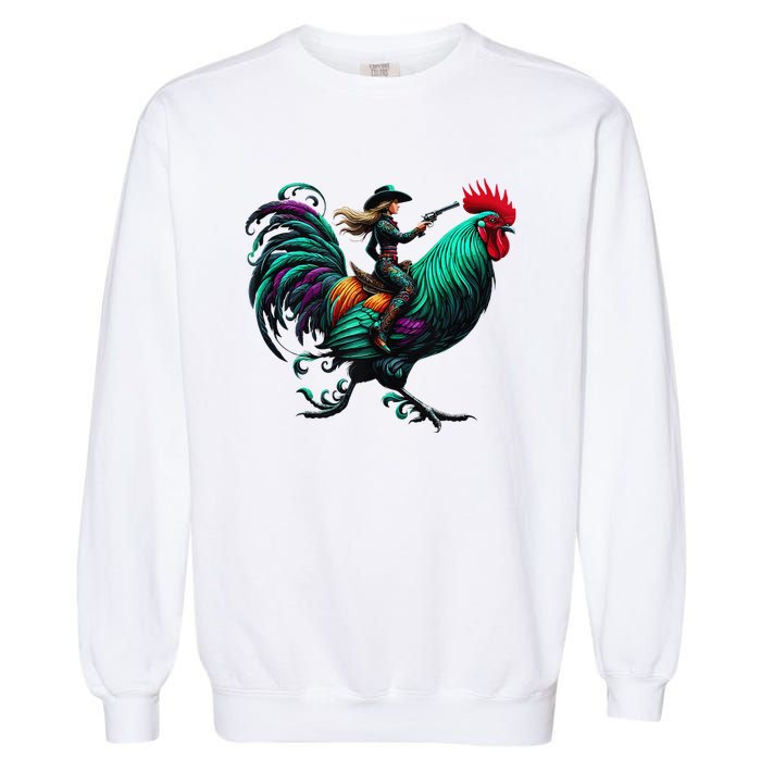 Cow Riding Chicken Garment-Dyed Sweatshirt