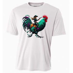 Cow Riding Chicken Cooling Performance Crew T-Shirt