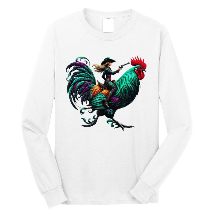 Cow Riding Chicken Long Sleeve Shirt