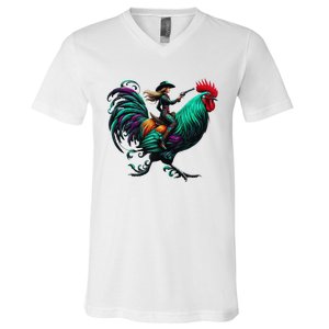 Cow Riding Chicken V-Neck T-Shirt