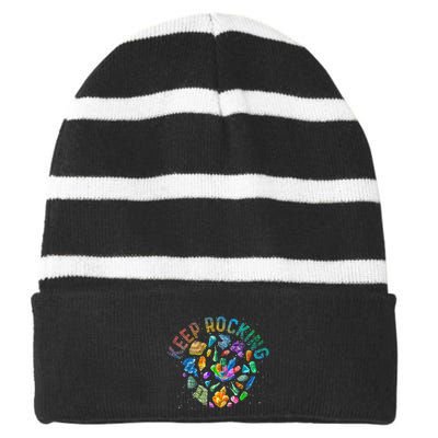 Colorful Rock Collector Earth Scientist Gift Funny Geology Striped Beanie with Solid Band