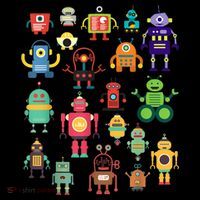 Cute Retro Colorful Robot Collection Drawstring Bag