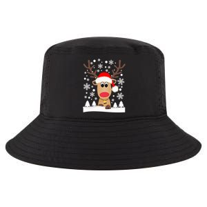 Cute Reindeer Christmas Elk Red Santa Hat Snow Snowflakes Gift Cool Comfort Performance Bucket Hat