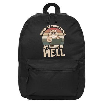 Cute Retro Cat None Of Your Emails Are Finding Me Well Funny 16 in Basic Backpack
