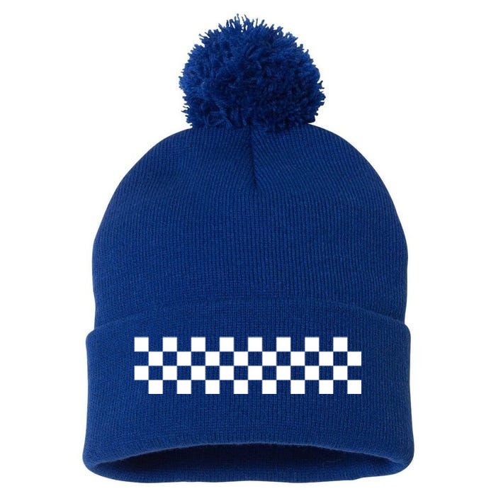 Car Racing Checkered Finish Line Flag Automobile Motor Race Gift Pom Pom 12in Knit Beanie