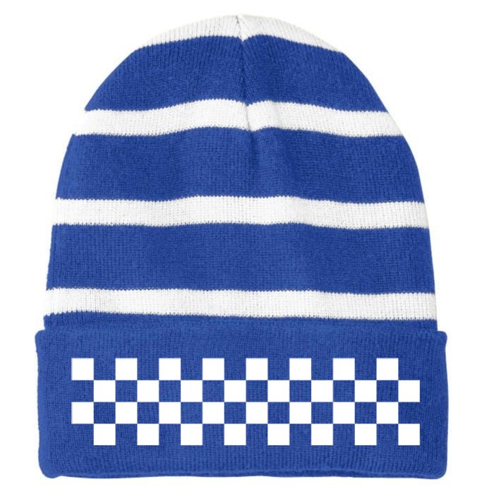 Car Racing Checkered Finish Line Flag Automobile Motor Race Gift Striped Beanie with Solid Band