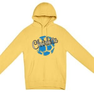 Cool Retro Charlotte Soccer Ball Premium Pullover Hoodie