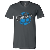 Cool Retro Charlotte Soccer Ball V-Neck T-Shirt