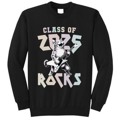 Cat Rockstar Class Of 2025 Rocks Graduated Signing Throwback .Png Sweatshirt